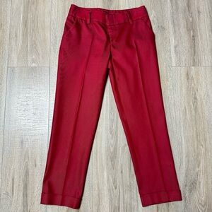 Alice + Olivia Twill Cropped Pleated Red Ankle Dress Pants Size 4